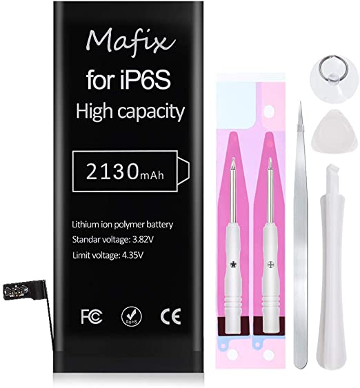 2130mAh Replacement Battery Compatible with iPhone 6s, Mafix 0 Cycle Li-Polymer High Capacity Replacement Battery with Repair Tools Kits, Adhesive Strips & Instructions