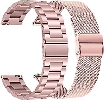 TRUMiRR Band Sets for Galaxy Watch 4 40mm Pink Gold Women, TRUMiRR 20mm 2 Pack Solid Stainless Steel Watchband   Mesh Strap for Samsung Galaxy Watch4 40mm Smartwatch