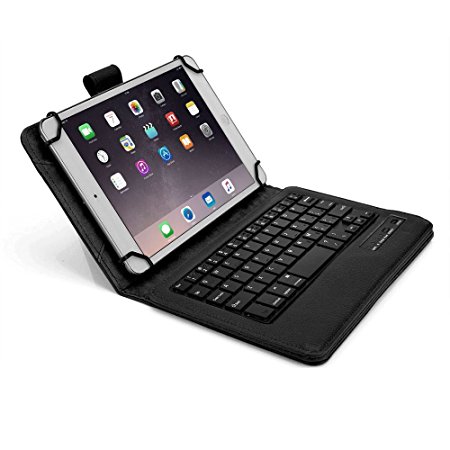 7 - 8'' inch tablet keyboard case, COOPER INFINITE EXECUTIVE 2-in-1 Wireless Bluetooth Keyboard Magnetic Leather Travel Windows Android Carrying Cases Cover Holder Folio Portfolio   Stand (Black)