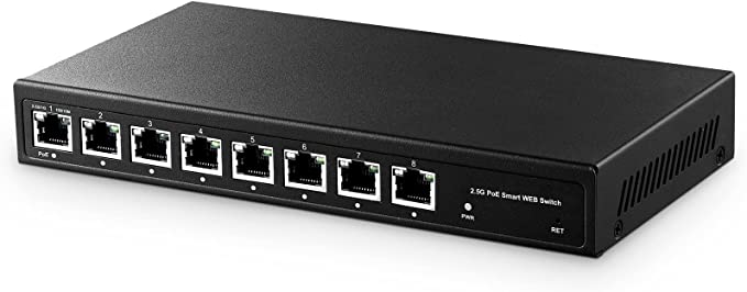 Binardat 8 Port 2.5G PoE Switch Web Managed, 8 x 2.5 Gigabit RJ-45 Base-T Ports, IEEE802.3af/at, 120W Power Supply, Multi-Gigabit Desktop Ethernet Switch