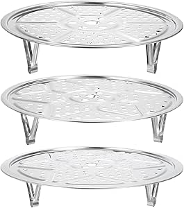 uxcell 3pcs Stainless Steel Steamer Rack with Stand, 8.6 Inches/9.5 Inches/10.2 Inches Pot Steaming Tray for Steamer Cookware Instant Pressure Cooker