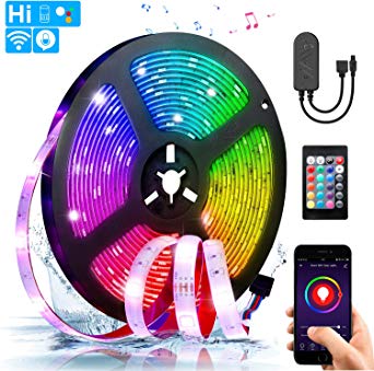 LED Strip Light,Smart WiFi Strip Light,Alexa LED Strip,DIY Length 5M IP67 Waterproof Dimmable Light Strip,5050 RGB Light,Sync with Music,Remote & Smart Life APP Control,Home TV Villa Party Decoration