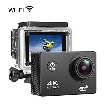 Sports Action Camera 4K 16MP Ultra HD Waterproof Sports Camera 170°Wide Angle/ 2" LCD IPS Screen/ 2.4G Remote/ 30m Waterproof / WiFi Underwater Video Cam for Cycling Swimming Snorkeling