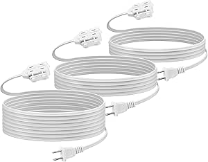 BN-LINK 3 Outlet Indoor Extension Cord, 6, 9,12 Foot 16/2 SPT-2, White, 2 Prong Polarized Plug, Household Power Cord for Home, Office, and Holiday Decorations, 3 Variety Pack