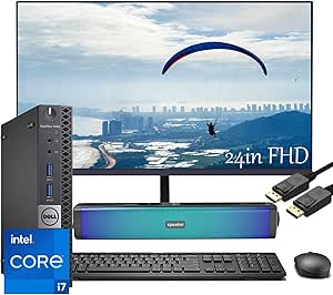 Dell Optiplex 7040 Mini Desktop i7 w/ 24in Monitor, Micro PC 7040 Core i7-6700 3.40GHz, 32GB RAM, 512GB SSD, RGB Speaker, HDMI, Win10 Pro (Renewed)