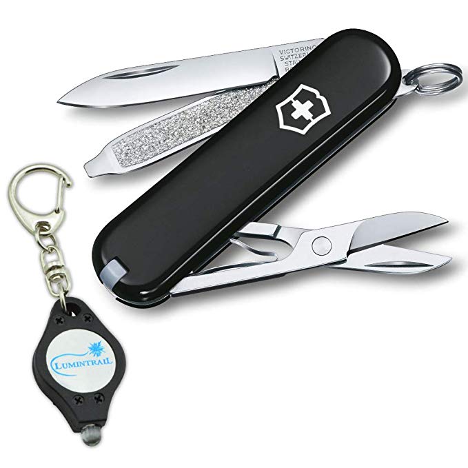 Victorinox Swiss Army Classic SD Pocket Knife with Lumintrail Keychain Light (Black)