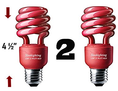 SleekLighting 13 Watt Red Spiral Bug CFL Light Bulb 120Volt, E26 Medium Base. RED (Pack of 2)