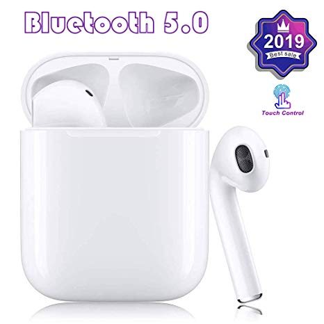 Wireless Earbuds Bluetooth 5.0 Headsets with【24Hrs Charging Case】IPX5 Waterproof, 3D Stereo Headphones in-Ear Ear Buds Built-in Mic, Pop-ups Auto Pairing for Apple Airpods Android/IPhone Samsung