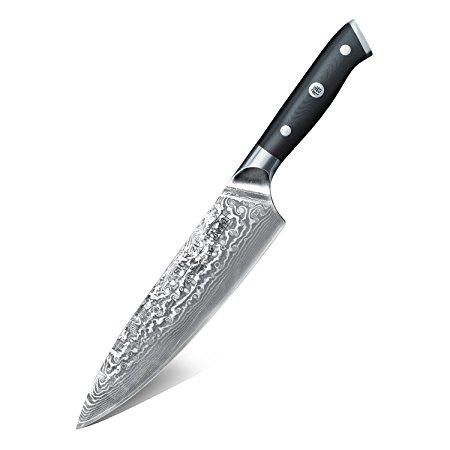 SHAN ZU Chef's Knife Damascus Steel Super Steel 67 Layer Knife 8 inches with G10 Handle