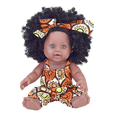 TUSALMO 2019 Newest 12 inch Lifelike Silicone Vinyl Toy Dolls, African American Black Reborn Baby Dolls,, give for Kids and Girl Holiday Birthday Gift. (Yellow)