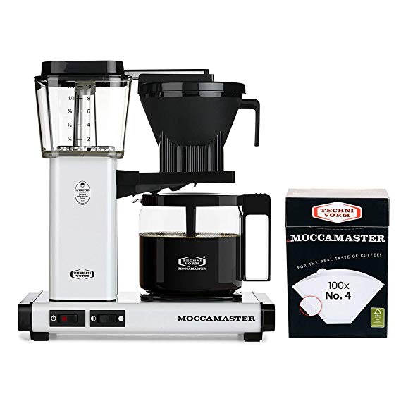 Technivorm Moccamaster KBG Coffee Brewer 10-Cup with Glass Carafe with number 4 Filter (White)