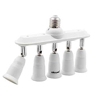 DiCUNO Light Socket Splitter 5 Way Adapter, 5 in 1 E26 Socket Converter, Bulb Lamp Horizontal Designed 360 Degrees Adjustable 180 Degrees Bending
