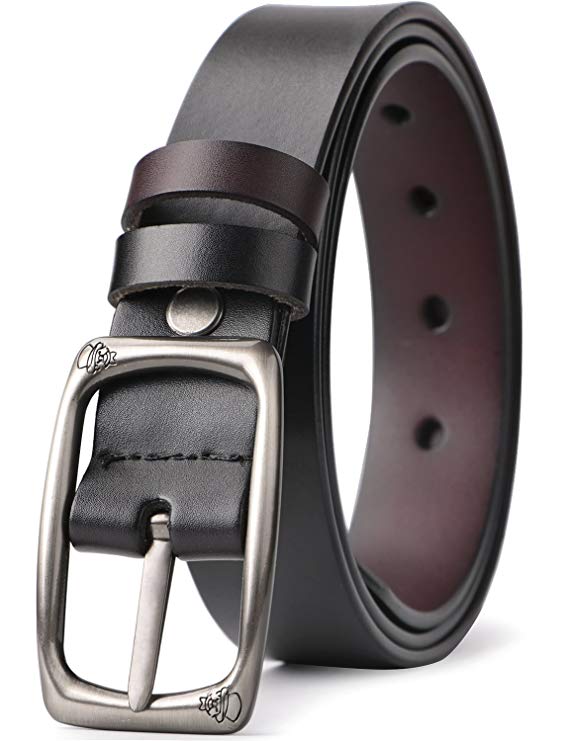 Women Leather Reversible Belt for Jeans Dress Pants Casual Ladies Belt with Solid Buckle