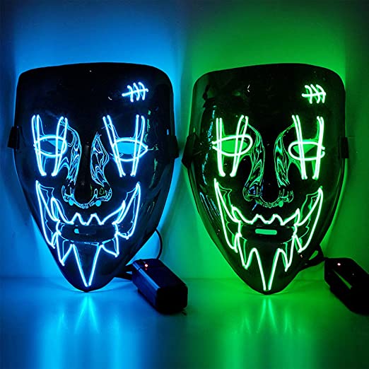 ThinkMax Purge Led Mask, Halloween Scary Light Up Masks for Halloween Costume, Festival Cosplay, Blue   Green