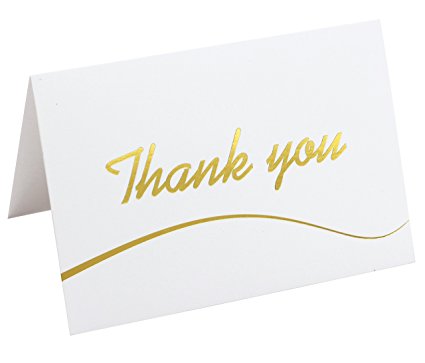 110 Highest Quality Elegant Thank You Cards in White with Envelopes and Stickers - Bulk Notes Embossed with Gold Foil Letters for Weddings, Graduations, Engagements, Business, Formal, Baby Shower, 4x6