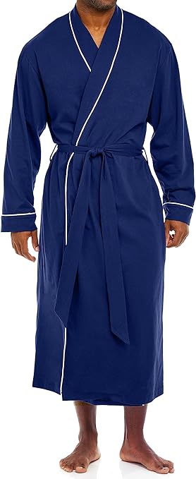 Alexander Del Rossa Men's Soft Cotton Knit Jersey Long Lounge Robe with Pockets, Bathrobe