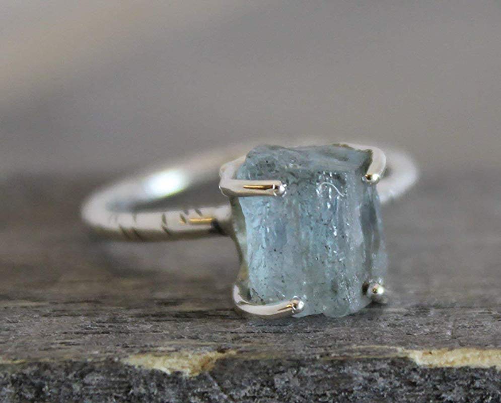 Raw Aquamarine Gemstone Sterling Silver Ring size 7
