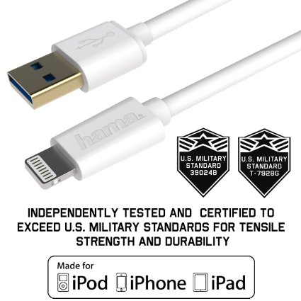 Military Grade Lightning Cable, Apple MFi Certified, Gold Plated Connectors, 3ft Bright White