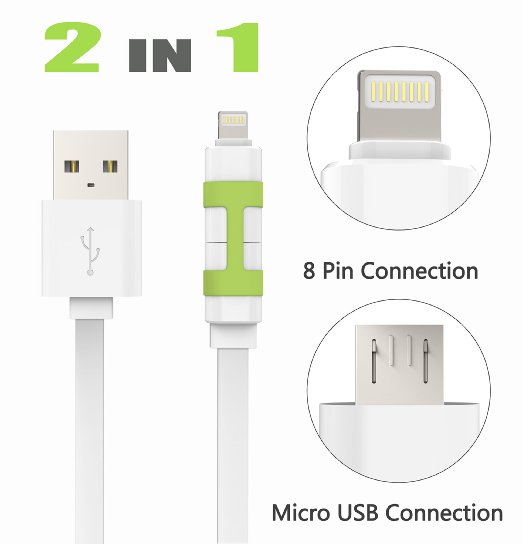 Universal Charging Cable for iPhone 5 5s 6 6s 6Plus iPad Mini Air Data Line Micro USB Cable Power Line Lightning Data Transmission Wire iOs and Android Mobile Phone Tablets Compatible