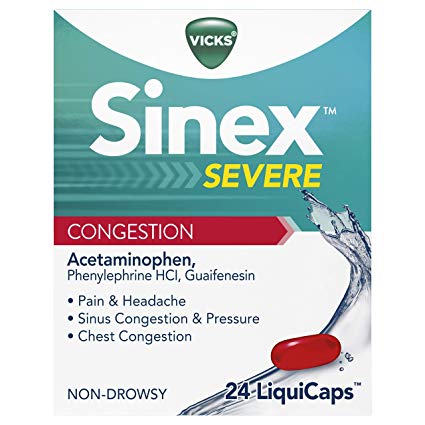 Vicks Sinex Severe Sinus and Chest Congestion, Pain & Headache Relief, Non-Drowsy LiquiCaps 24 Count