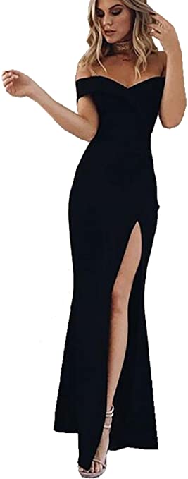 PRETTYGARDEN Women's 2018 Off Shoulder Side Split Slim Evening Maxi Party Dre.