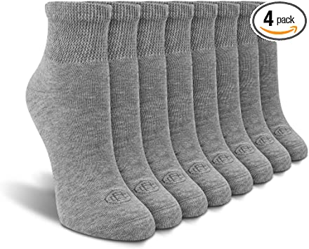 Doctor's Choice Women's Diabetic Ankle Socks, Non-Binding, Circulatory, Cushioned, 4 Pack, Grey, Shoe Size 6-10, Sock Size 9-11