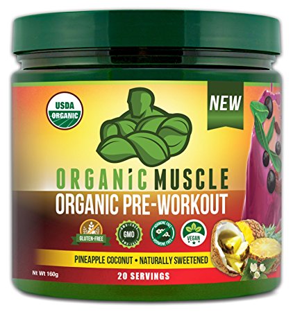 USDA Certified Organic Pre-Workout Supplement - Natural Pre Workout & Organic Energy Drink- Vegan, Paleo, Gluten Free, Non-GMO – Pineapple Coconut Flavor - 160g