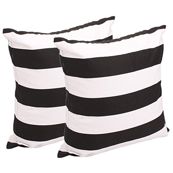 Leaveland White And Black Stripe Set of 2 18x18 Inch Cotton Linen Square Throw Pillow Case Decorative Durable Cushion Slipcover Home Decor Sofa Standard Size Accent Pillowcase