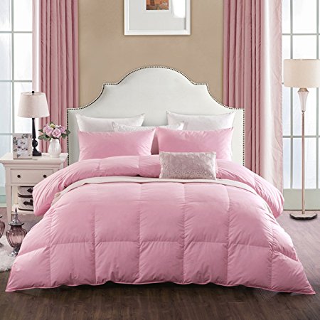 Rose Nature Goose Down and Feather Bed Comforter Quilt,Orangic Cotton Shell, 620 Filling Power Warmth,Queen Size,Pink Color