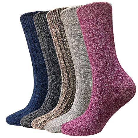 Wool Socks For Women Men 5 Pack-Winter Soft Thick Warm Hiker Boot Crew Socks