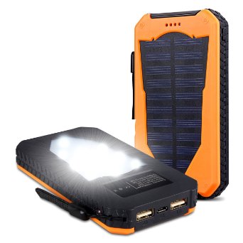 Solar Charger,15000mAh Solar Power Bank LED Flashlight for Outdoor Travel Camping Emergency,Solar Battery Charger External Battery Pack for CellPhone GPS & Gopro Camera Bluetooth Speaker(Orange)