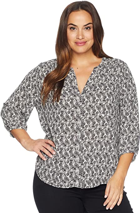 NYDJ Women's Plus Size 3/4 Sleeve Pintuck Blouse