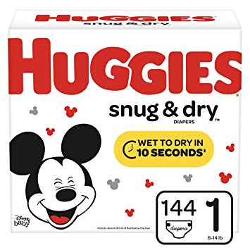 Huggies Snug & Dry Baby Diapers, Size 1 (fits 8-14 lb.), 144 Count, Giga Jr Pack (Packaging May Vary)