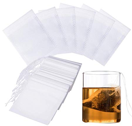 Tea Filter Bags, Disposable Empty Tea Bags, Safe and Natural Material Tea Infuser Bags, Drawstring Tea Bags for Loose Leaf Tea, Set of 100 (3.15" x 3.94")