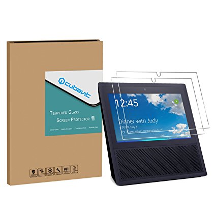 Echo Show Screen Protector, Cubevit Echo Show 2 Pack Tempered Glass Screen Protector, [Cutout for Camera] HD Clear Glass Screen Protector Bubble Free / Scratch Proof / Full Coverage for Echo Show