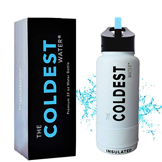 The Coldest Sports Water Bottle 32 oz Wide Mouth Insulated Stainless Steel Hydro Thermos - Cold up to 36 Hrs/Hot 13 Hrs Double Walled Flask - Flip Top Wide Mouth 2.0