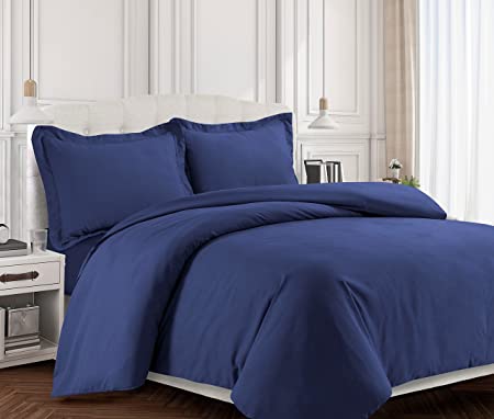 Tribeca Living VALENDUVETQUDB Valencia Solid Duvet Cover Set, Queen Dark, Moonlight Blue