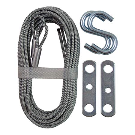 Ideal Security SK7112 Garage Door Extension Cable Kit 2 Galvanized Steel Braid Cables, S Hooks and Brackets