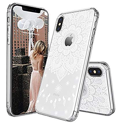 iPhone X Case, iPhone X Slim Case, MOSNOVO White Peace Mandala Floral Lace Clear Design Printed Transparent Plastic with Soft TPU Bumper Protective Back Phone Case Cover for Apple iPhone X