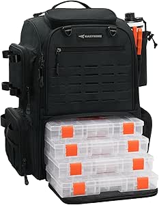 KastKing Bait Boss Pro Fishing Tackle Backpack with Rod Holders, 4 Tackle Boxes, 45L Large Storage Bag for Fishing Gear