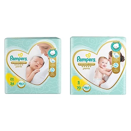 Pampers Premium Care Pants Diapers, Extra Small (XS), NB 24 Count & Pampers Premium Care Pants Diapers, Small, S 72 Count