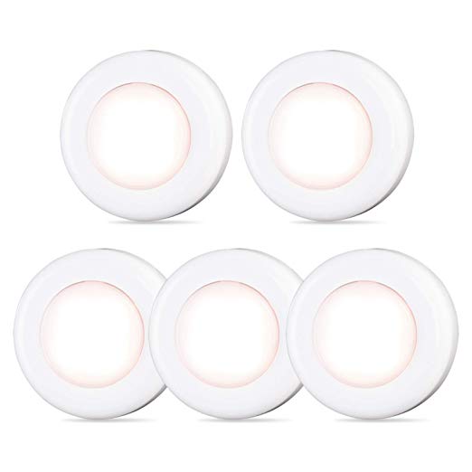 Tap Light, Push Light, STAR-SPANGLED 4 LED Touch Light, Closet Light Battery Powered, Stick-on Anywhere Puck Lights with New Strong Adhesive for Cabinet, Classroom, Bedroom, Kitchen (Warm White, 5 Pack)