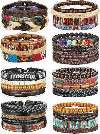 LOLIAS 27/31 Stücke Mixed Wrap Geflochtene Lederarmbänder Holz Perlen Armband Herren Manschette Vintage Leder Einstellbar Armbänder Mode