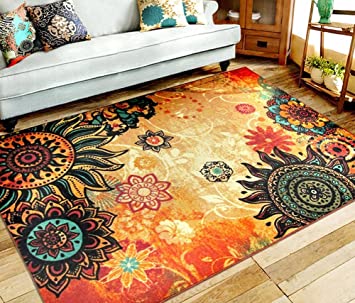 EUCH Contemporary Boho Retro Style Abstract Living Room Floor Carpets,Non-Skid Indoor/Outdoor Large Area Rugs,39"x59" Lotus