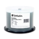 Verbatim 47 GB 8x DataLifePlus Silver Inkjet Printable Recordable Disc DVD-R 50-Disc Spindle 95186