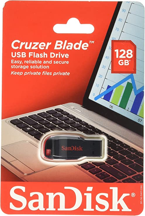 SanDisk Cruzer Blade USB Flash Drive, 128 GB, Black/Red (SDCZ50-128G-A46)