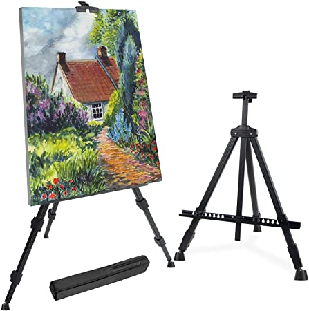 T-Sign 72'' Tall Display Easel Stand, Aluminum Metal Tripod Art Easel Adjustable Height from 22-72”, Extra Sturdy for Table-Top/Floor Painting, Drawing and Display with Bag, Black