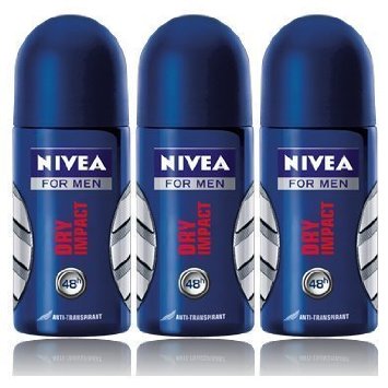 Nivea for Men Dry Impact Antiperspirant Deodorant Roll-on 50ml 3 Pack