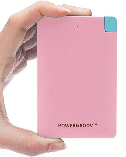 PowerGroov Power Bank 2500mAh Portable External Battery Pack Charger Built-in Micro USB for Android Phones & Apple iPhone. Ultra Slim & Lightweight, Fits Even Your Pocket or Wallet (Pink)