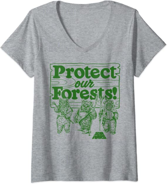 Womens Star Wars Ewoks Protect Our Forests Sketch V-Neck T-Shirt